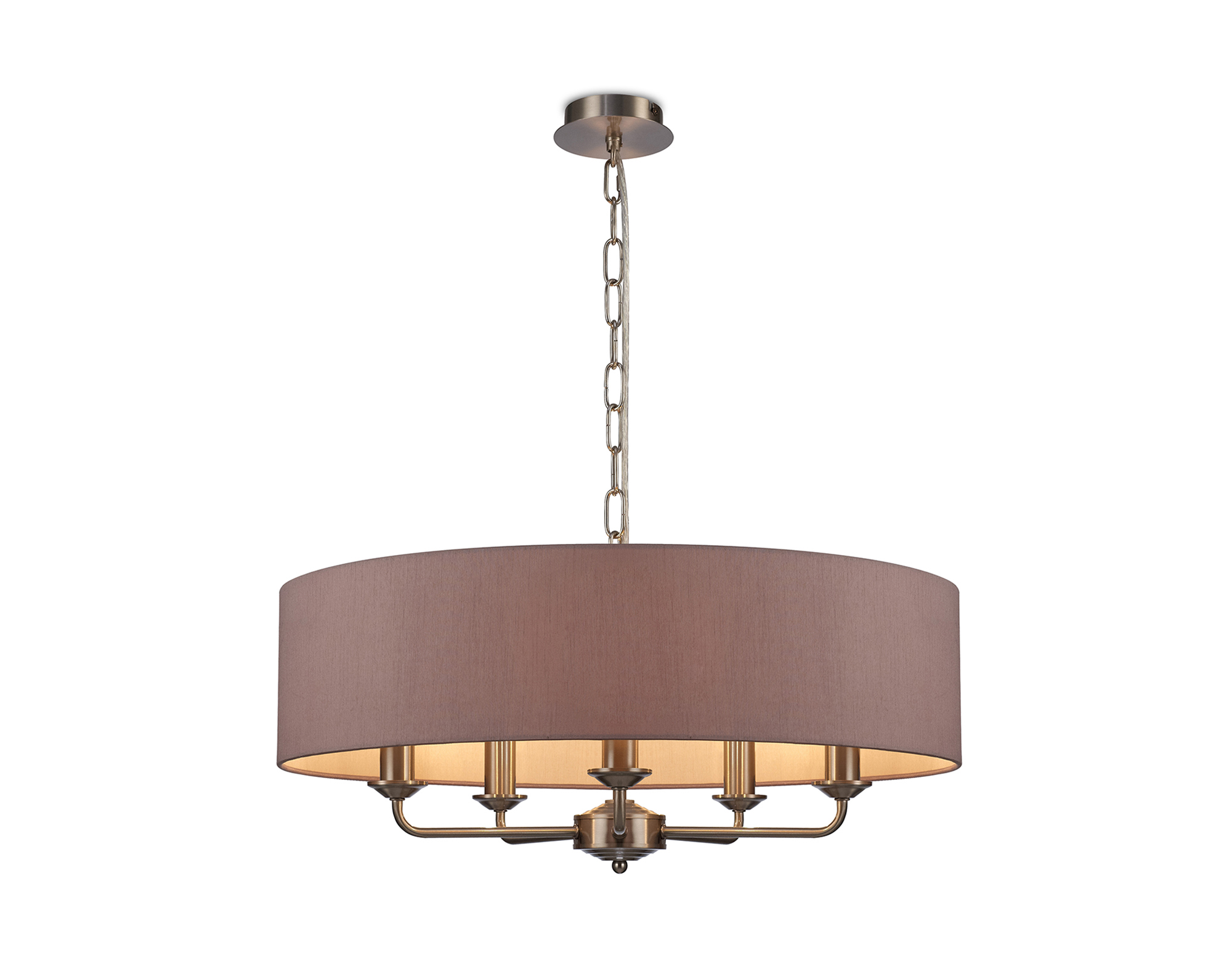 DK0069  Banyan 60cm 5 Light Pendant Satin Nickel; Taupe/Halo Gold